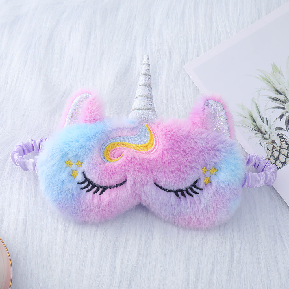 Ladies nan cozy unicorn sleep mask with embroidered eyelashes, soft plush and elastic ruffled ribbon Bowlift