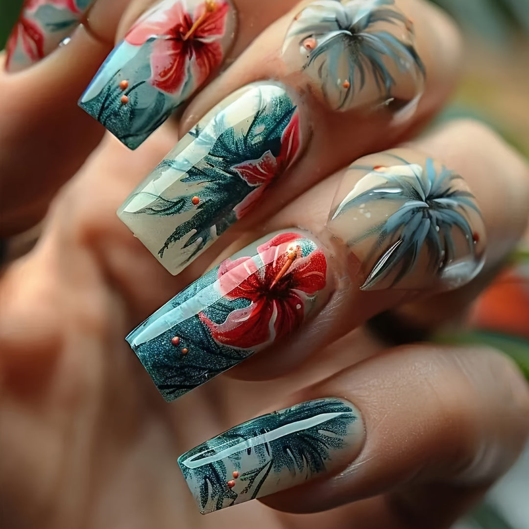 Creative Art Nails with Floral Hibiscus Design Bowlift