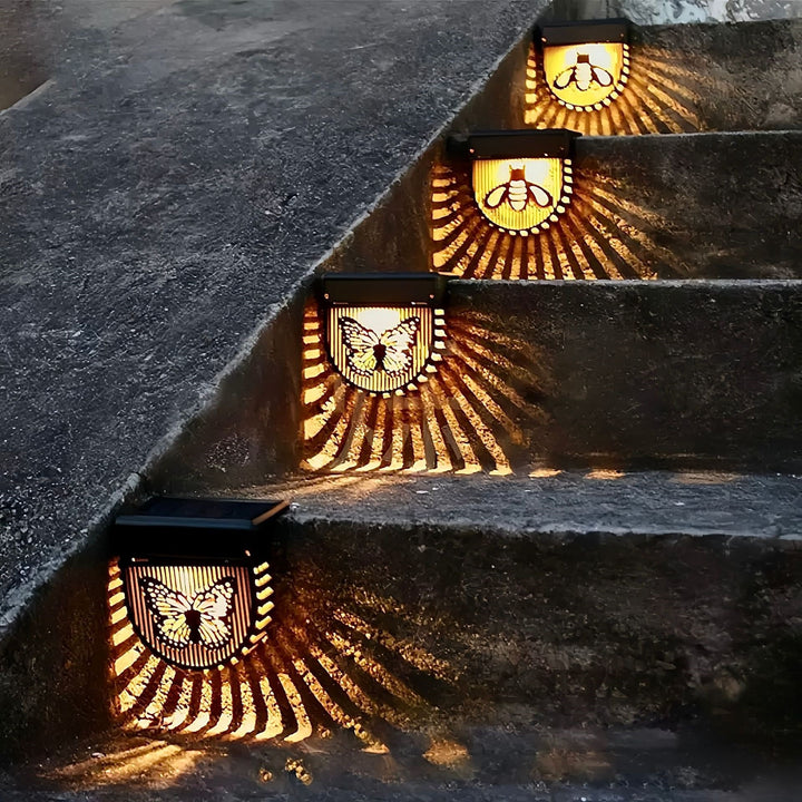 Decorative Solar Garden Wall Lanterns With Laser Cut Bee And Butterfly Motifs Bowlift