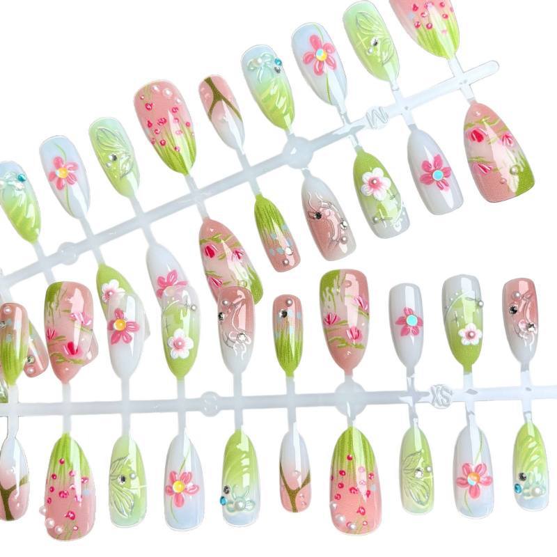Artistic Floral Design Press-On Nail Set Bowlift