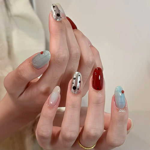 Artificials nails with creative geometric design and modern accents Bowlift