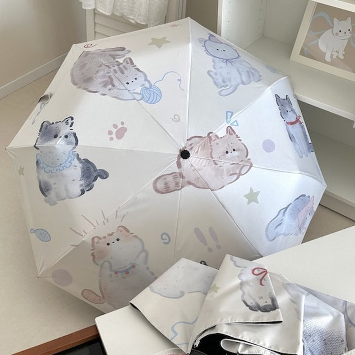 Women's Foldable Umbrella with Charming Cat Pattern Bowlift