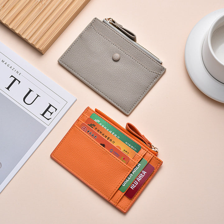 Textured  Leather Zip Card Holder Bowlift