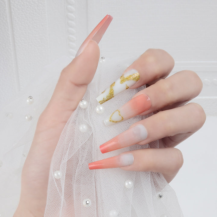 Decorative Long Press-On Nails with Glitter Accents Bowlift