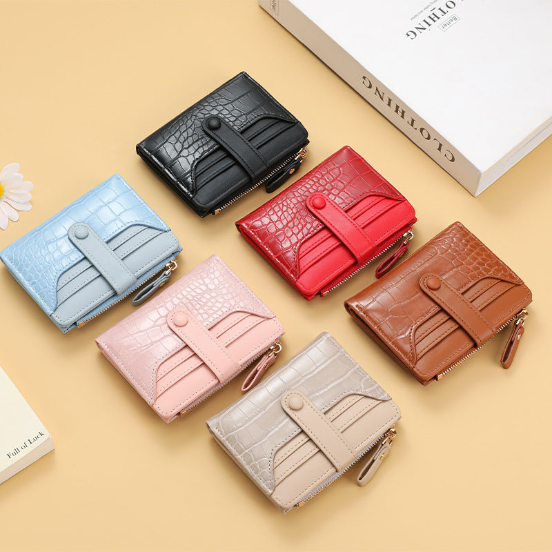 Compact Crocodile-Texture Zip Card Wallet Bowlift