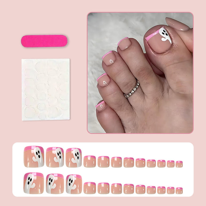 Nail Art Set with enchanting ghost and pink tip designs Bowlift