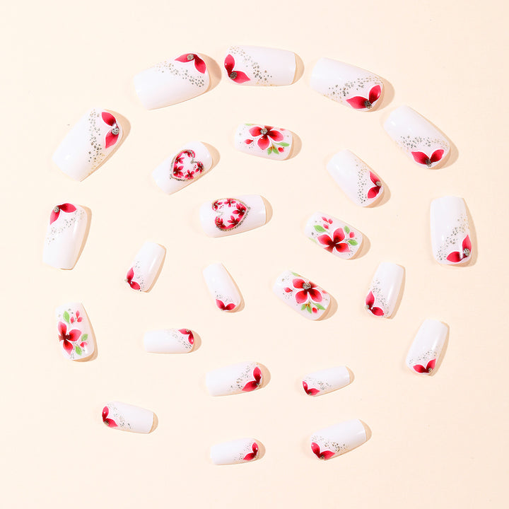 Artistic Floral Heart Acrylic Nail Art Bowlift