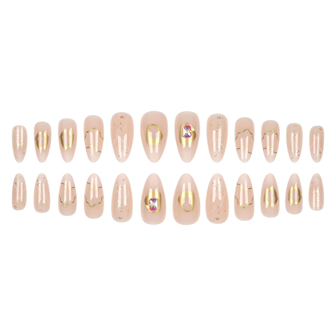 Elegant Stiletto Press-On Nail Set with Gold Accents Bowlift