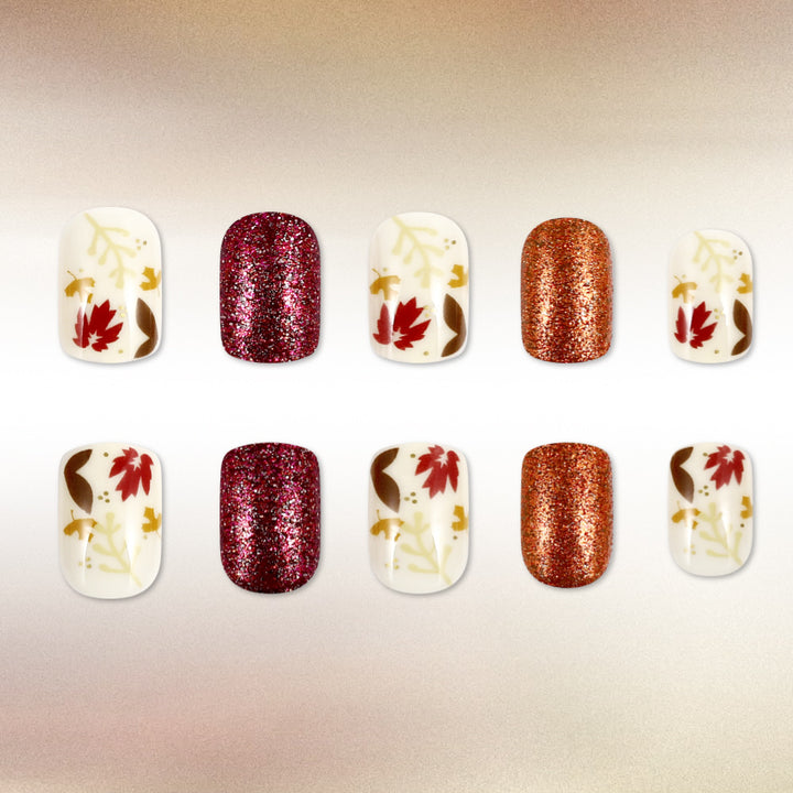Seasonal Autumn-Themed Press-On Nail Art Bowlift