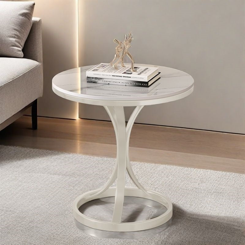 Modern Round Accent Table with Sleek Metal Base Bowlift