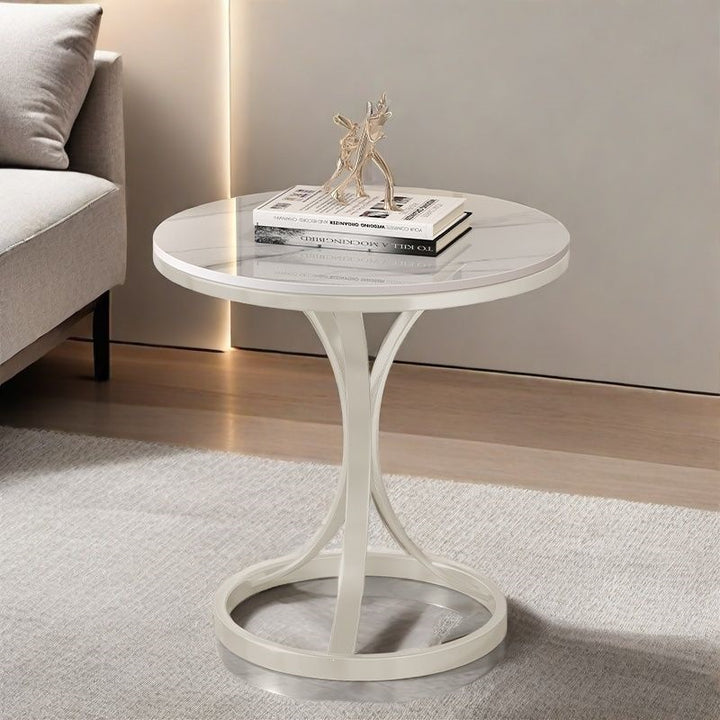 Modern Round Accent Table with Sleek Metal Base Bowlift