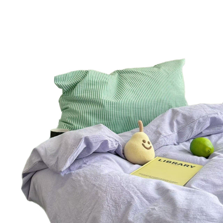 Lightweight Cotton-Linen Stripe Duvet Cover Set with Envelope Pillowcases
