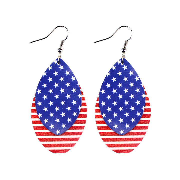 Women's star stripe print faux leather drop earrings with fishhook Bowlift