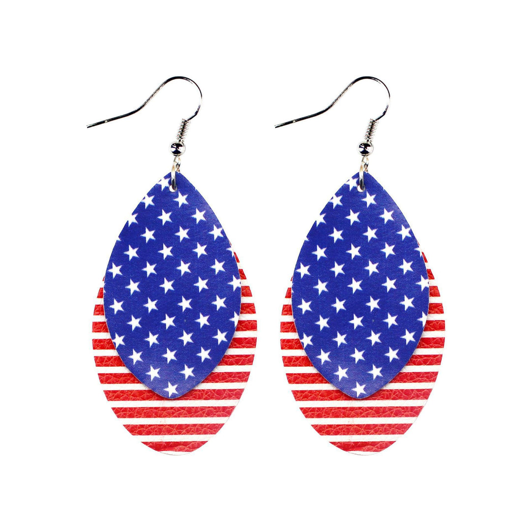 Women's nan teardrop-shaped faux leather earrings with star and stripe print Bowlift