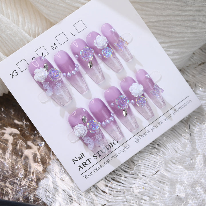 Floral Embellished Press-On Nail Set Bowlift
