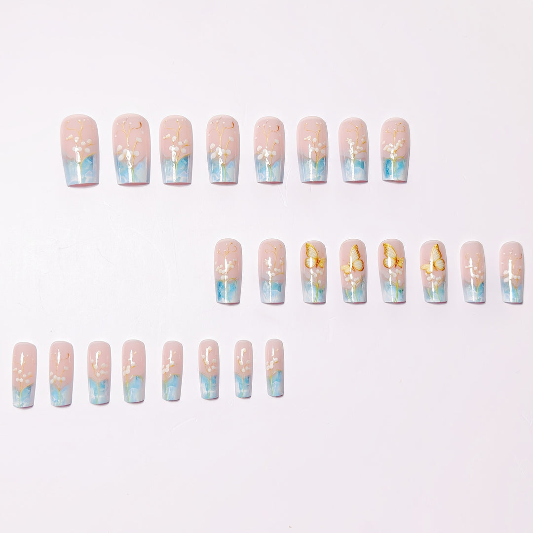Artificial nails with elegant flower and butterfly design Bowlift