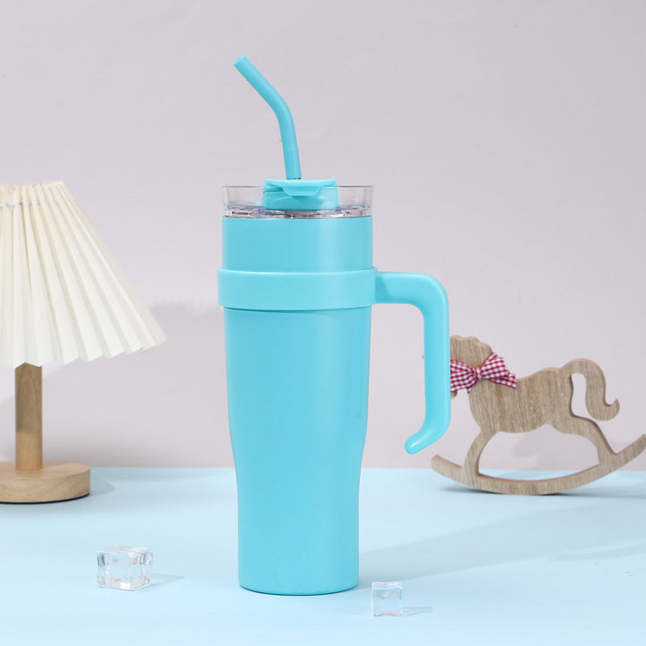 Women Insulated Mug with Plastic Handle and Integrated Straw Bowlift
