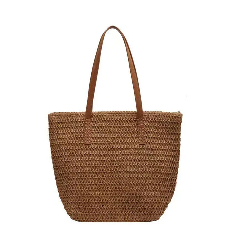 Handbag Made of Woven Natural Material with Leather Carrying Handles Bowlift
