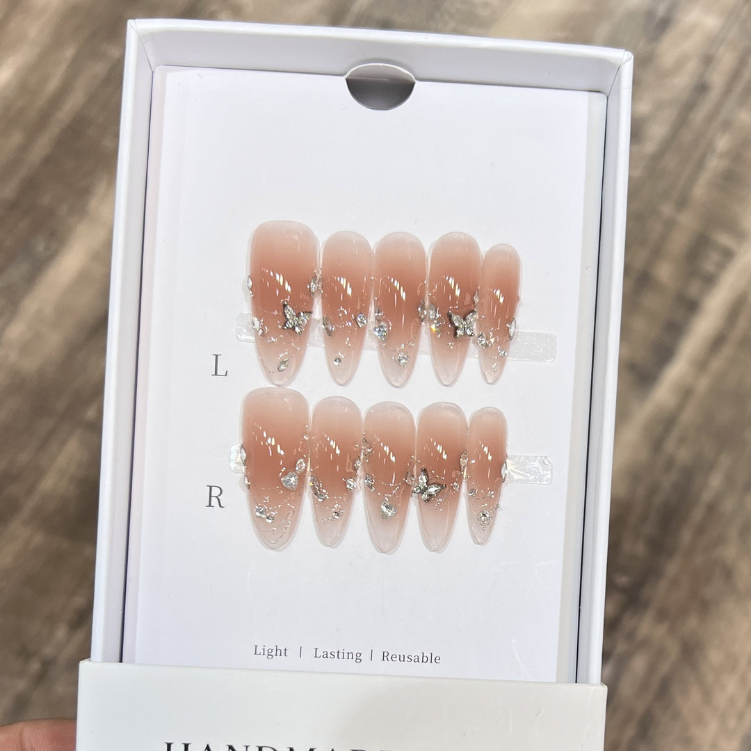 Handcrafted Stiletto Press-On Nail Set with Gemstone Accents Bowlift