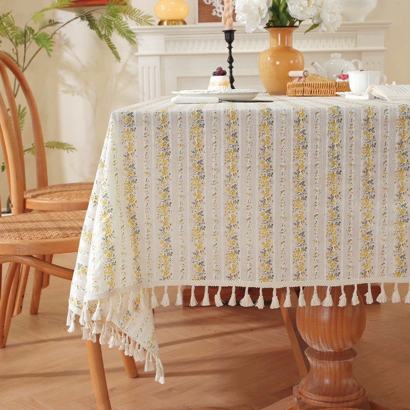 Decorative Floral Tasseled Tablecloth