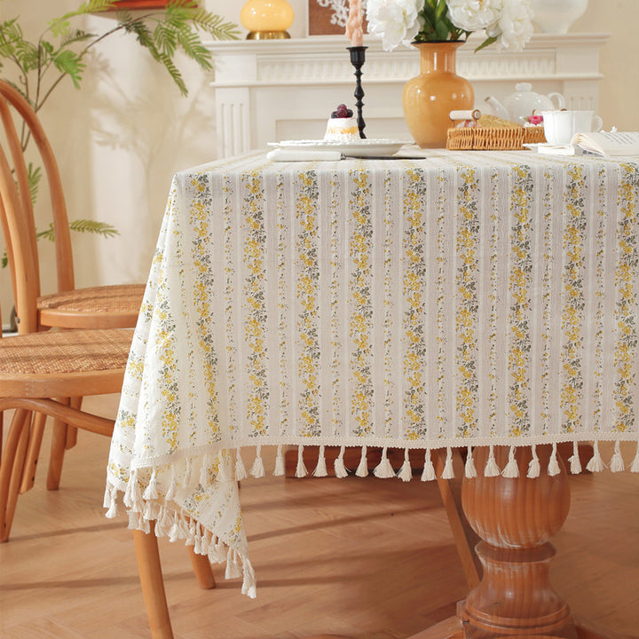 Decorative Floral Tasseled Tablecloth