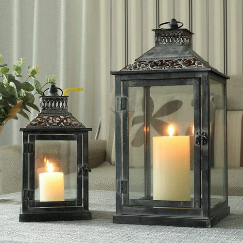 Ornate Distressed Wooden and Metal Glass-Paneled Decorative Lantern Bowlift