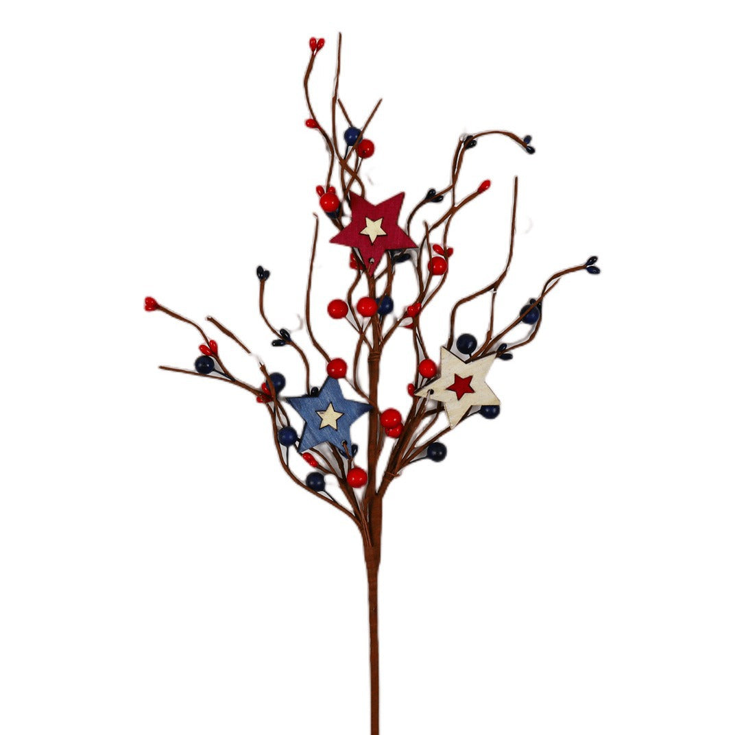 Unisex artificial decorative branch with wooden stars, berries, and flexible stem Bowlift