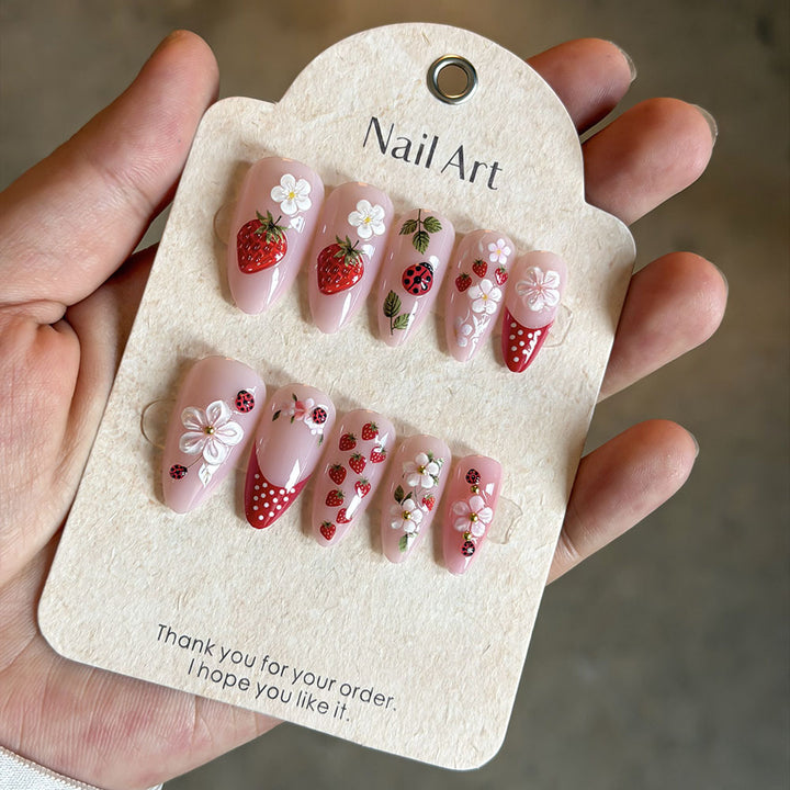 Whimsical Strawberry-Themed Press-On Nails Bowlift