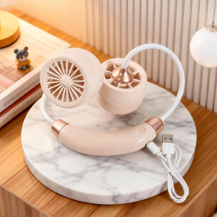 Ladies Portable Flexible Fan with Dual Head and USB Charging Function Bowlift