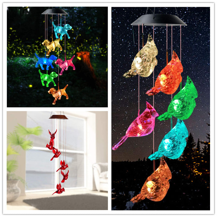LED Solar Butterfly Wind Chime Garden Hanging Light Bowlift