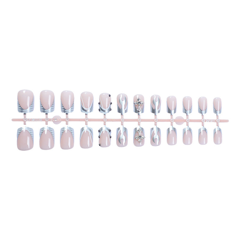 Decorative Press-On Nail Art Set with Stylish Marble and Gem Accents Bowlift