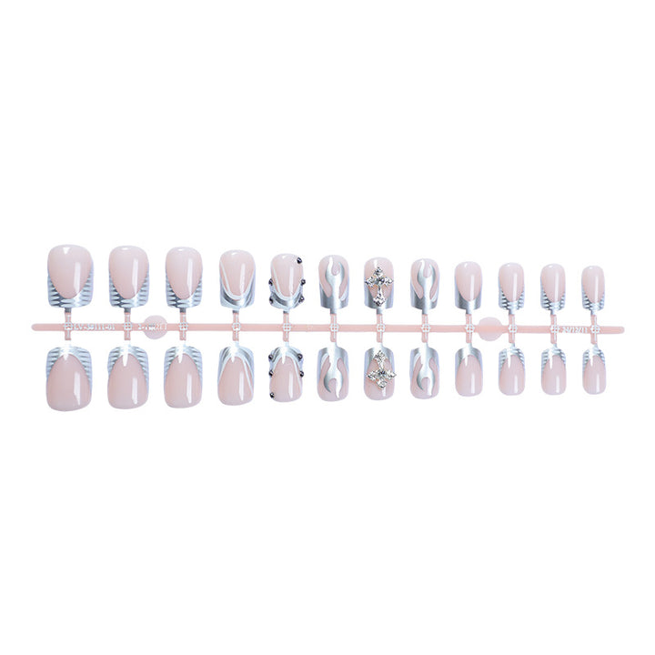 Decorative Press-On Nail Art Set with Stylish Marble and Gem Accents Bowlift