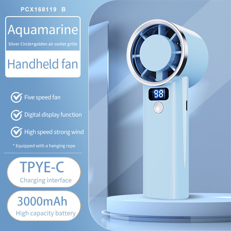 Unisex handheld fan with digital display and five speed levels Bowlift