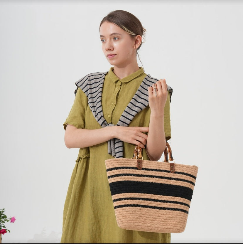 Large beach bag with bamboo handles Bowlift