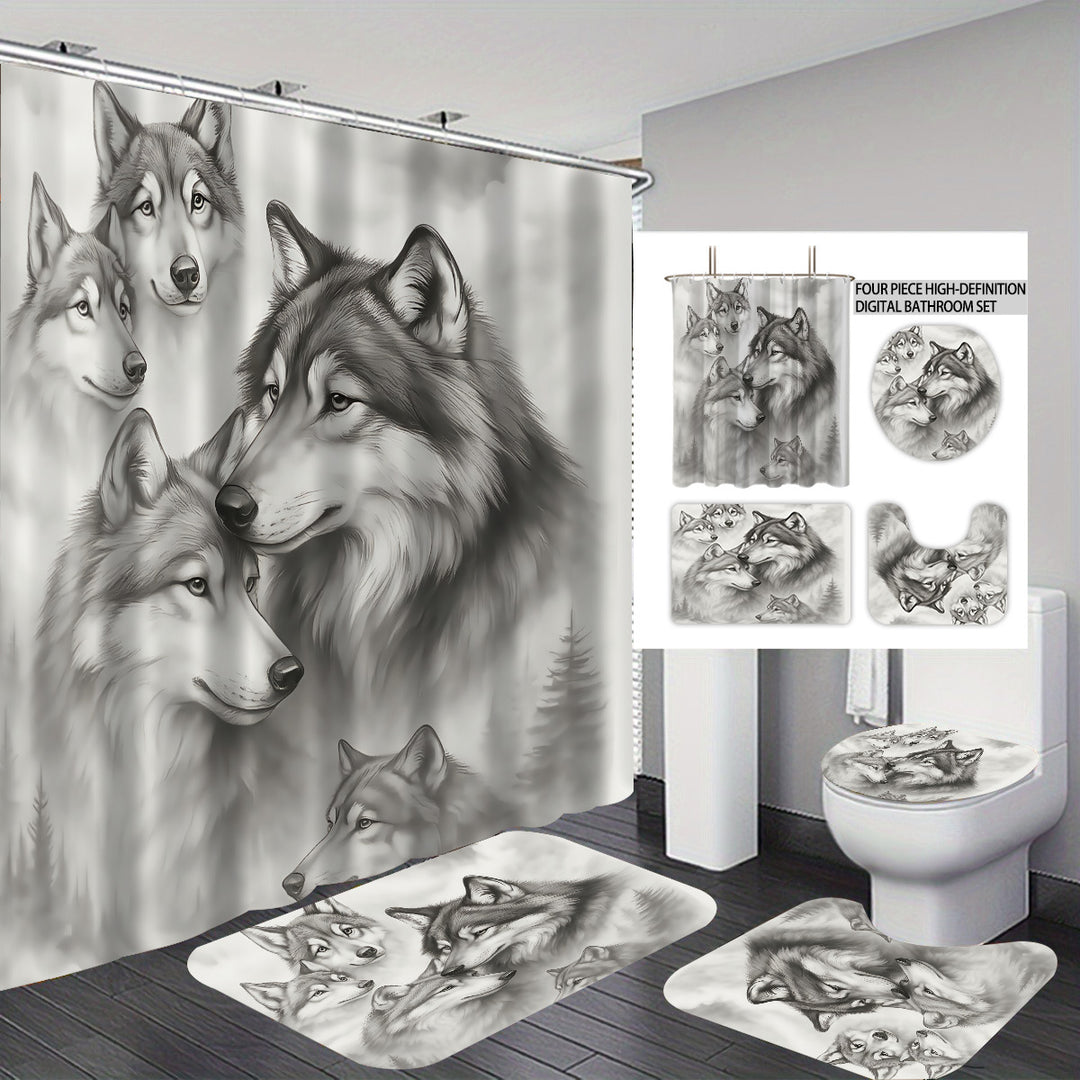 High-Definition Wolf-Themed Bathroom Décor Set Bowlift