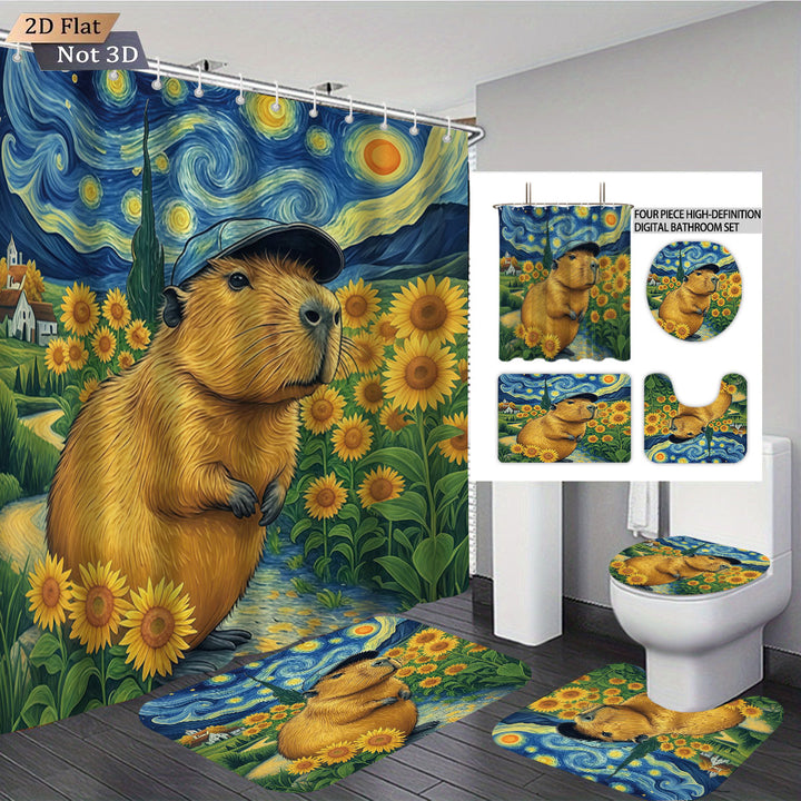 Cute Bear-Themed Four-Piece Bathroom Set Bowlift
