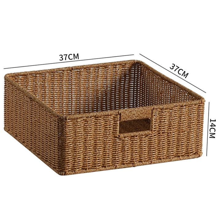 Large Handwoven Rectangular Storage Basket with Cutout Handles Bowlift