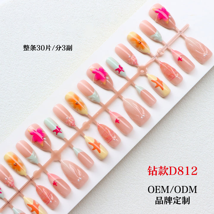 Artistic Press-On Nail Set with Tropical Theme Bowlift