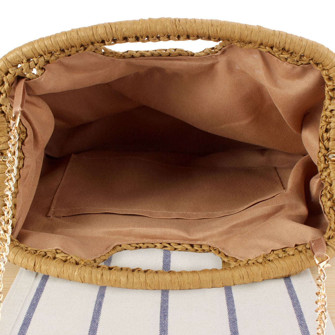 Beach Shoulder Bag Made of Natural Weave with Elegant Chain Decoration Bowlift