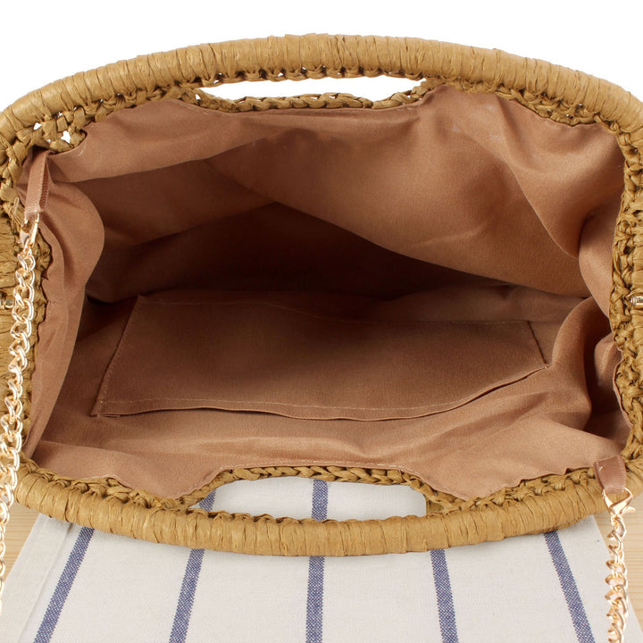 Beach Shoulder Bag Made of Natural Weave with Elegant Chain Decoration Bowlift