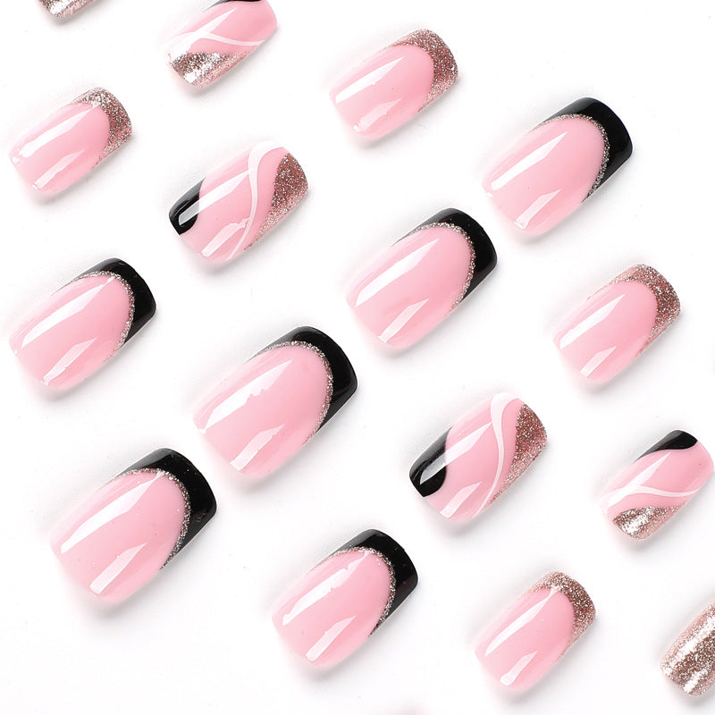 Trendy Nail Art with Glitter and Wave Accents Bowlift