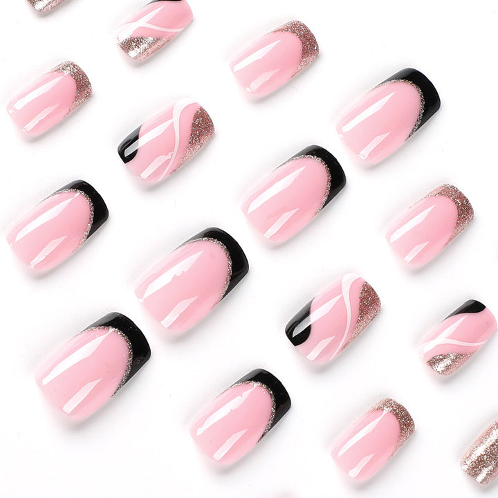 Trendy Nail Art with Glitter and Wave Accents Bowlift