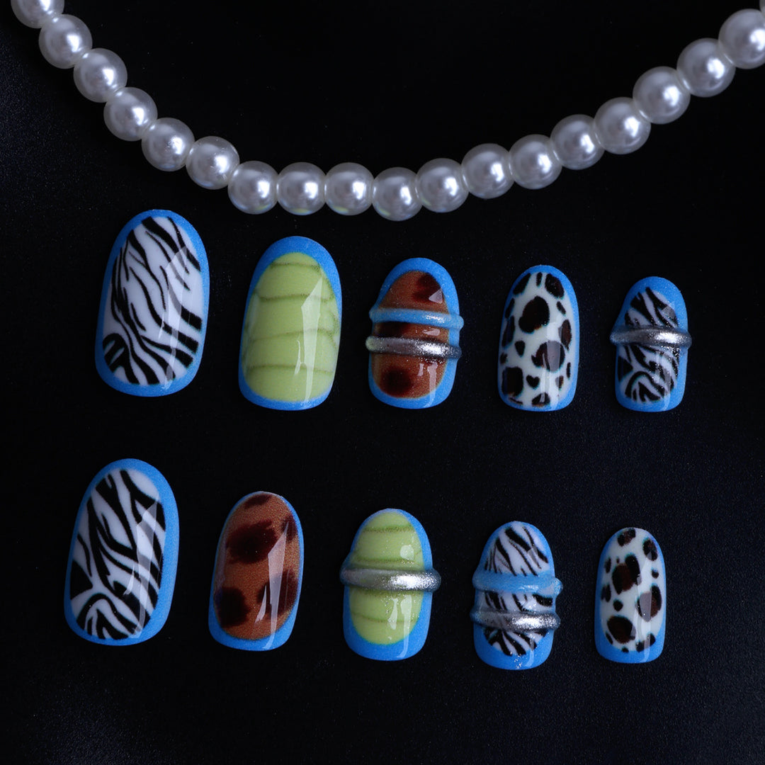 Creative art stick-on nails with modern animal motifs and colorful accents Bowlift