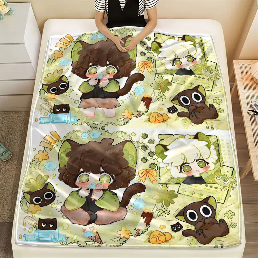 Cartoon Animal-Themed Fleece Throw Blanket