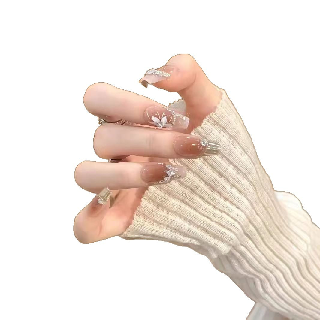 Elegant Rhinestone and Floral Press-On Nails Bowlift