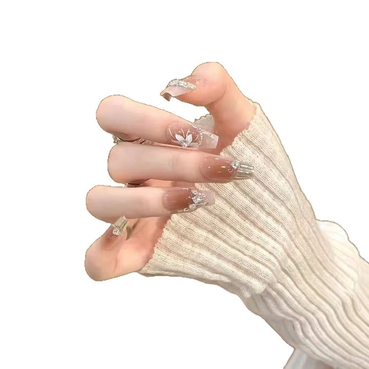Elegant Rhinestone and Floral Press-On Nails Bowlift