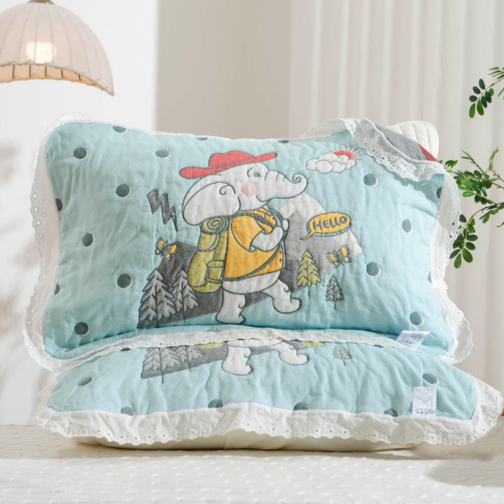 Women's pillow with charming elephant motif and delicate lace edge Bowlift