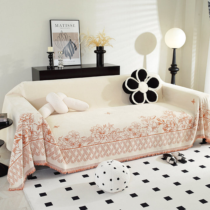 Elegant Floral Patterned Sofa Throw Blanket