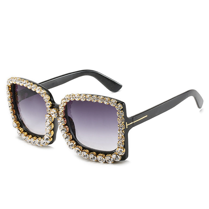 Glamorous Rhinestone-Embellished Oversized Sunglasses Bowlift