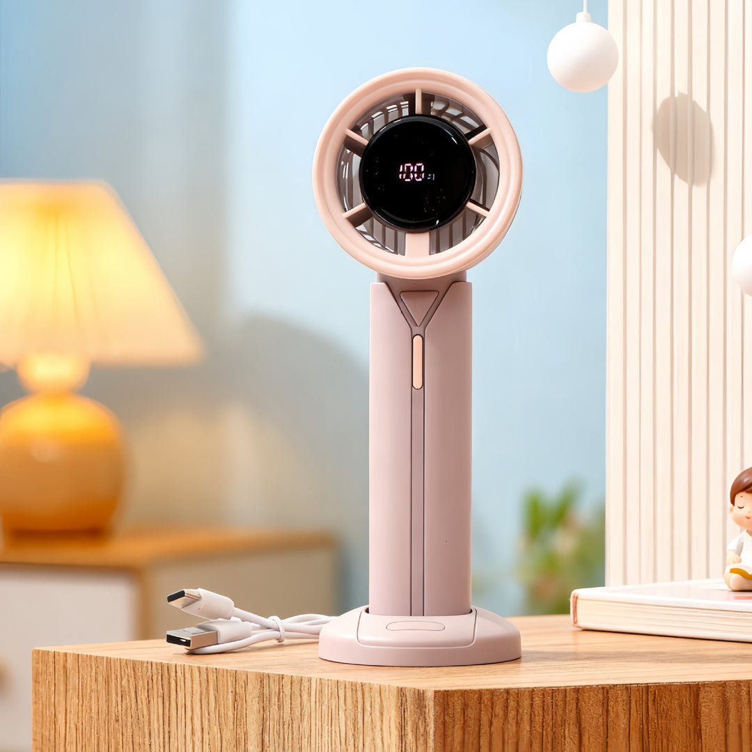 Ladies Portable Hand Fan with LCD Digital Display and USB Charging Function Bowlift